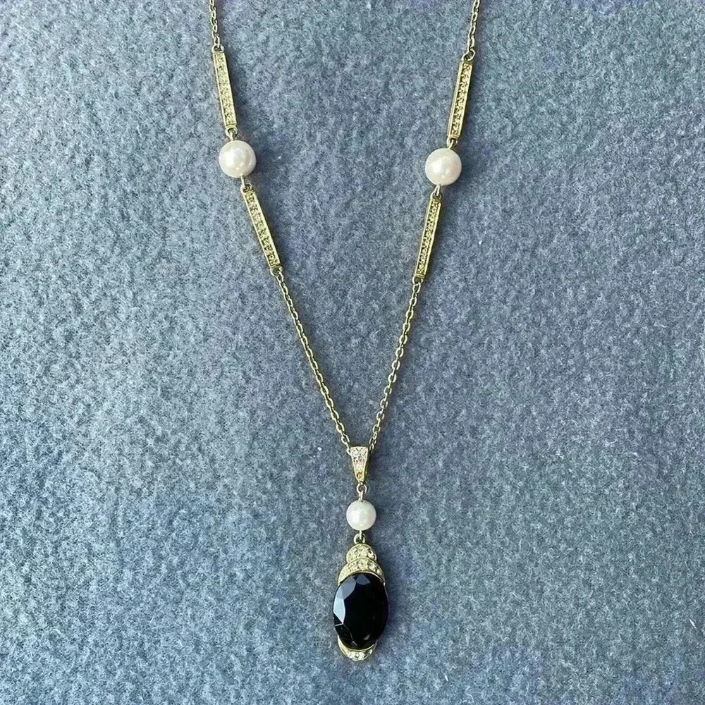 Marvella Black Gemstone with 3 Pearl and Diamond Like accents